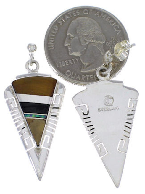 Genuine Sterling Silver Multicolor Inlay Earrings EX31432